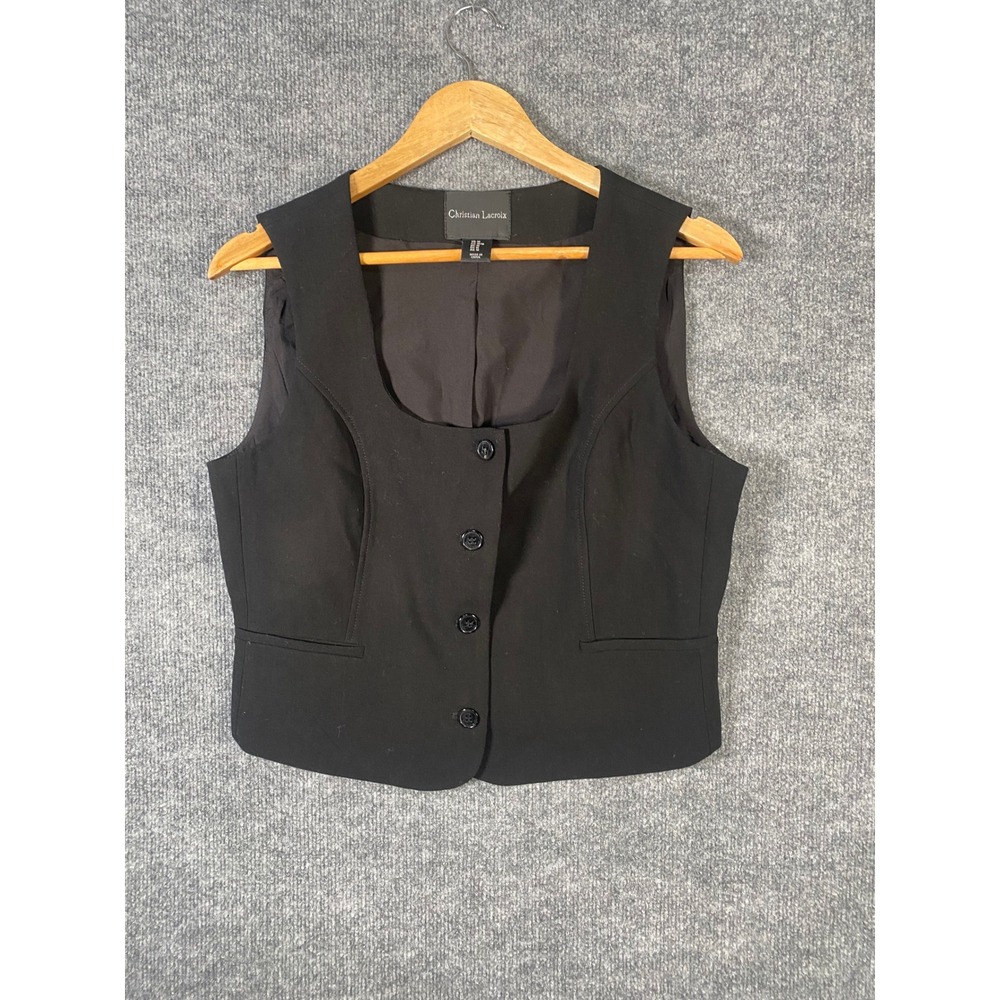 Christian Lacroix Vest Womens Medium Black Tailored Y2k Minimalist Office Chic